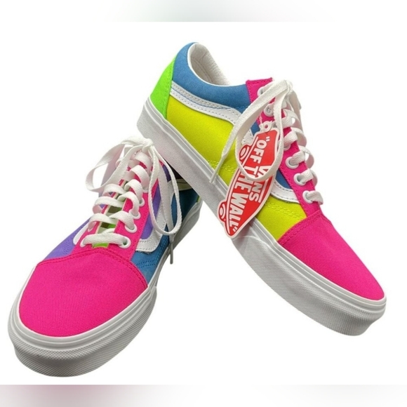 NIB Vans Old Skool Lo Skate Sneakers Shoe Neon Colorblock W-5.5 M-4 Lace up